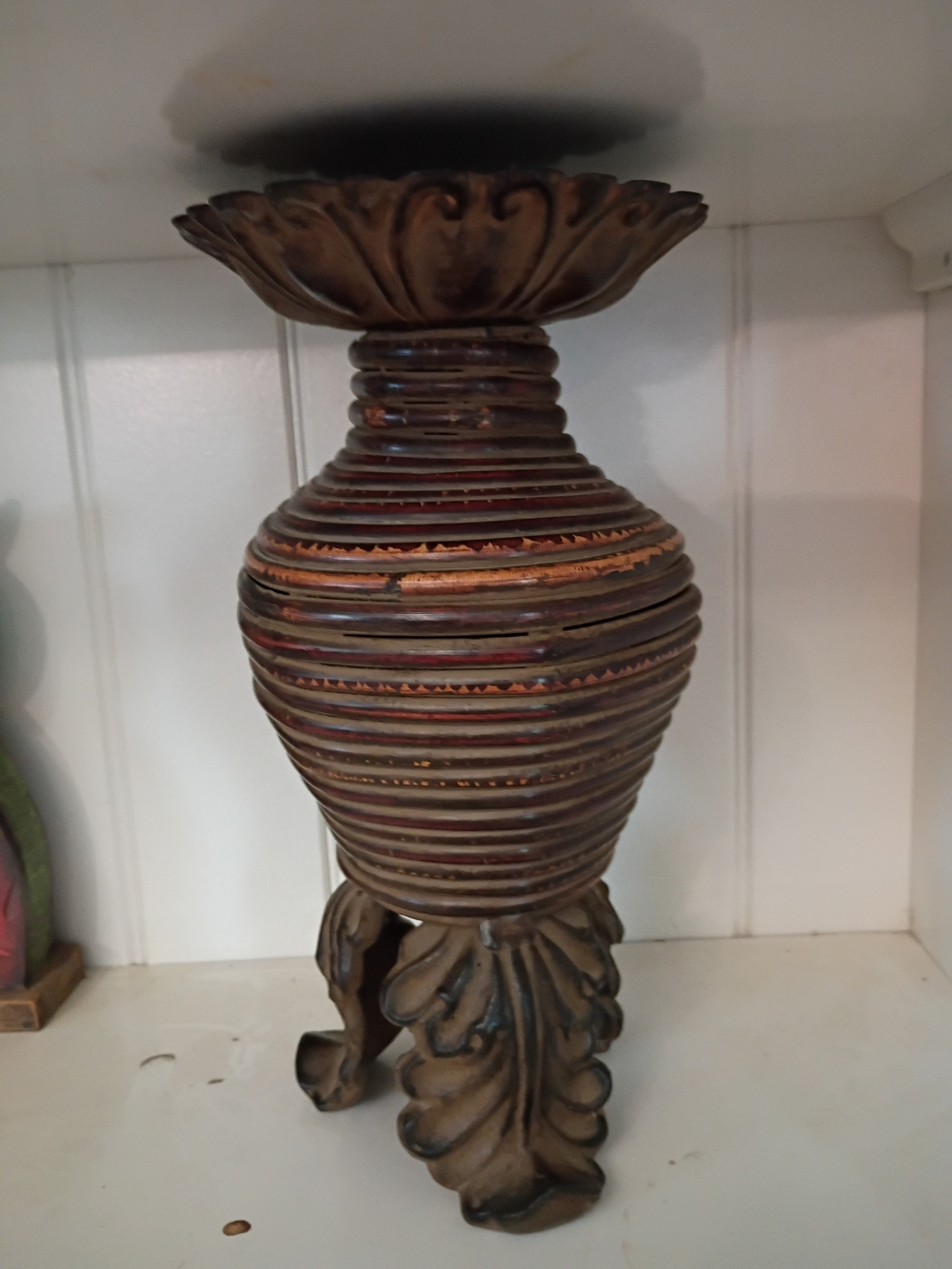 Vintage Hollywood Regency Pricket Candle Holder Pedestal Cast Metal Wood Urn 90s